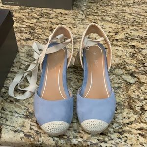 GORGEOUS Vionic Espadrilles ARUBA Wedge Blue Suede Jute Sandals Size 7.5